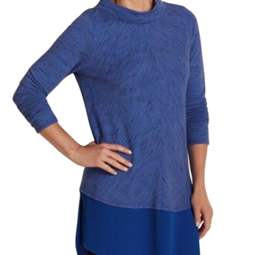 Soft Surroundings York Tiered Pullover Top Women's XL Blue Tunic Cotton